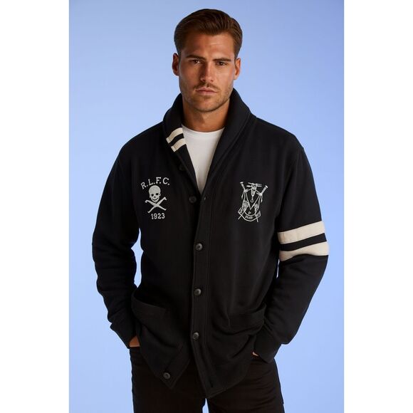 Polo Ralph Lauren Skull Rugby Rowing Sweater Fleece Shawl Cardigan Men’s Size XL - Picture 1 of 11